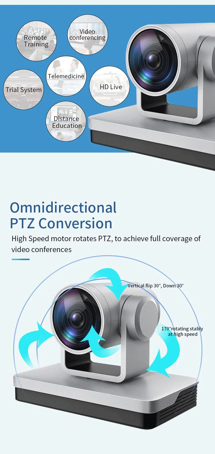 Hot Sale Broadcast Vmix Ndi Hx HD-Mi SDI 30X PTZ Video Conference Camera 1080P Keyboard Joystick Controller